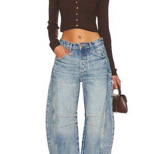 NWT Free People We The Free Good Luck Mid Rise Barrel Jeans Boho Size 31 $98